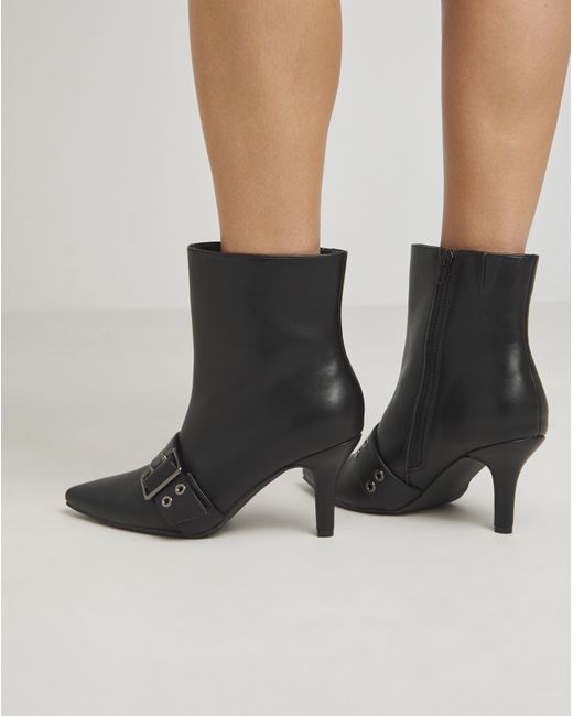Simply Be Black Kitten Heel Boots With Strap Wide