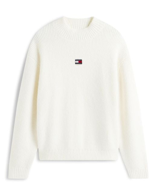 Tommy Hilfiger White Mockneck Badge Sweater