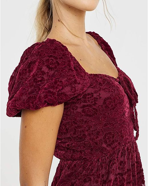 Lovedrobe Red Puff Sleeve Devore Midaxi