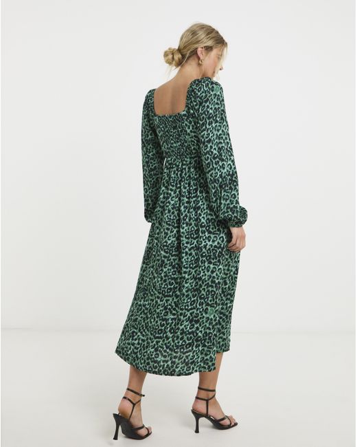Simply Be Green Animal Print Corset Detail Midi Dress