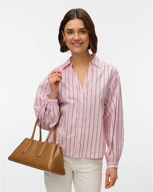 Vero Moda Pink Gina Stud Stripe Shirt