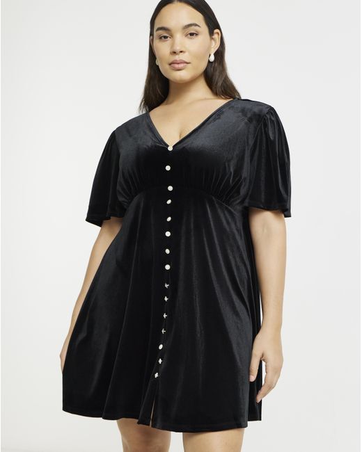 Simply Be Black Velour Skater Dress