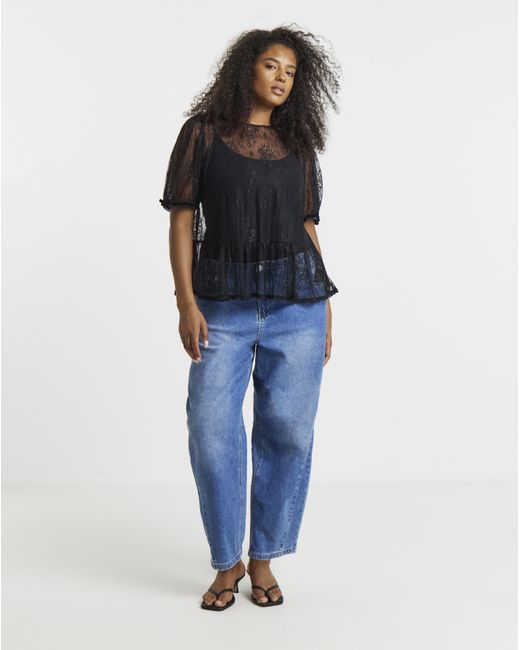 Simply Be Black Lace Peplum Top