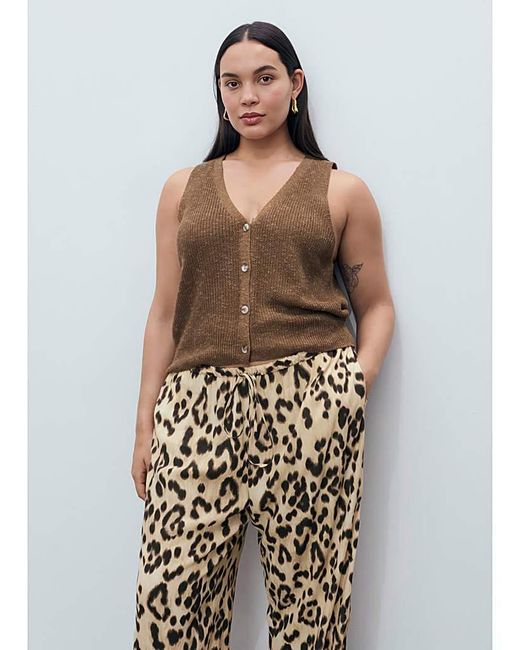 Mango White Leopard Print Trousers