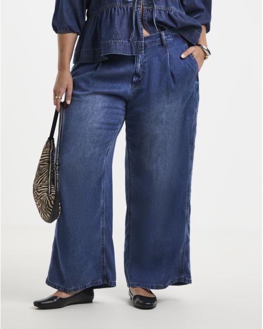 Simply Be Blue Draped Wide Leg Jeans