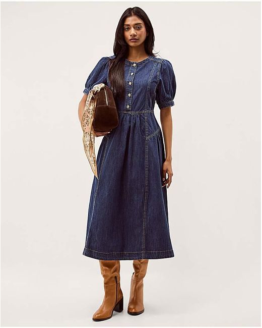 Monsoon Blue Eliza Puff Denim Midi Dress