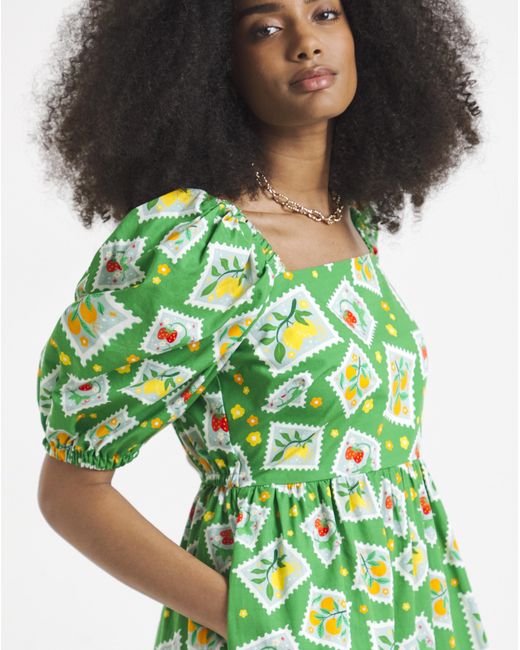 Twisted Wunder Green Cotton Postcard Dress