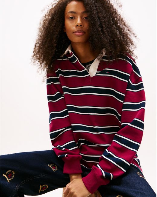 Tommy Hilfiger Red Stripe Relaxed Terry Rugby Shirt