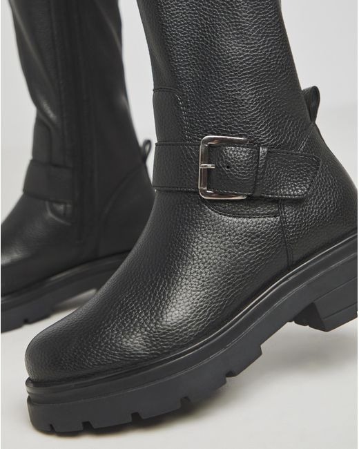 Simply Be Black Over Knee Buckle Stretch Boot Wide S C