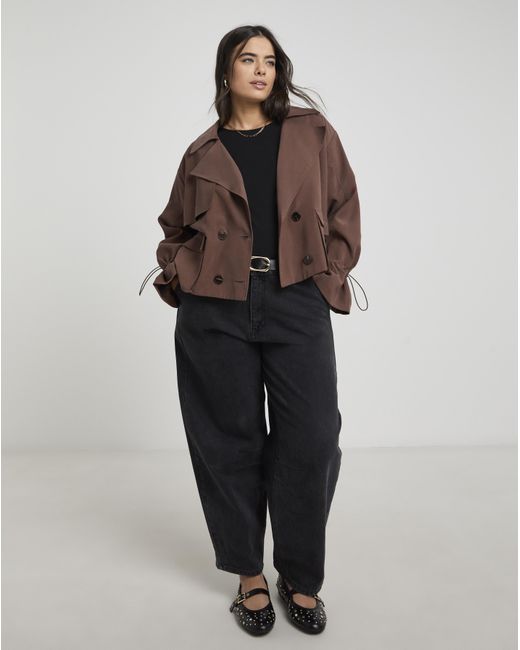 Simply Be Brown Drape Cropped Trench
