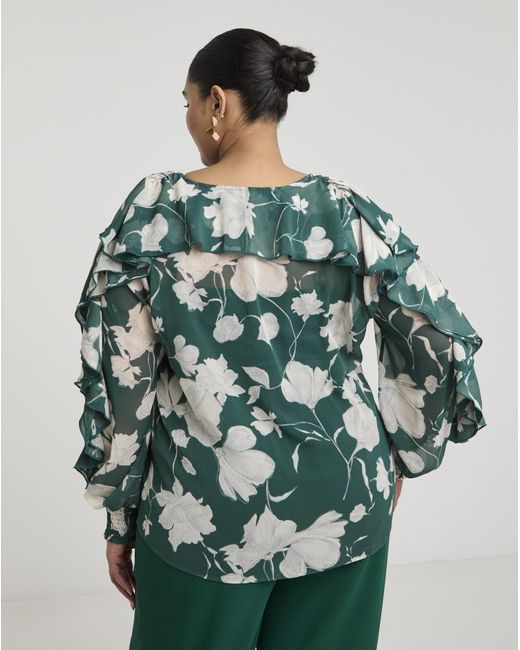 Joanna Hope Green Romantic Ruffle Blouse