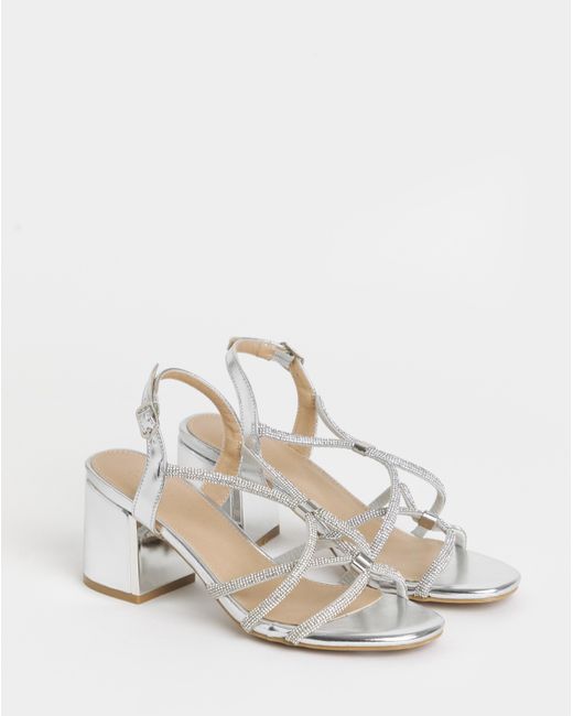 JD Williams Gray Block Heel Diamante Sandal Wide