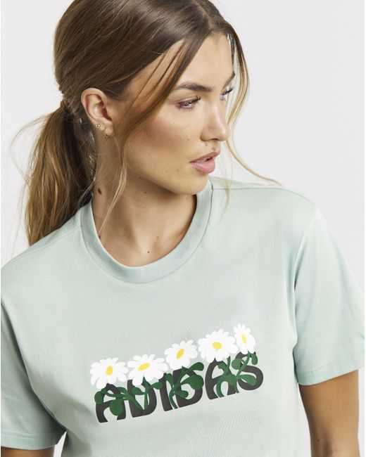 Adidas Green Floral Soft Side T-Shirt
