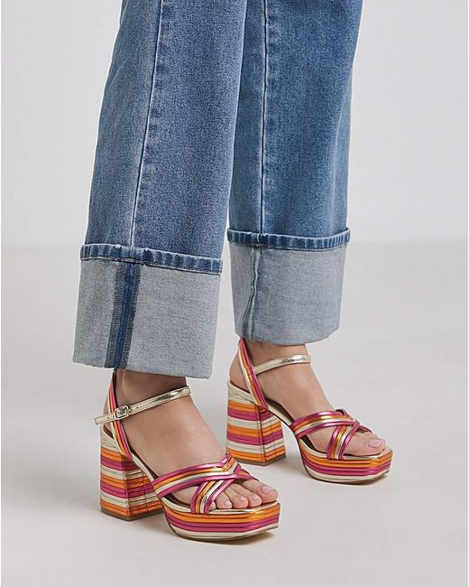 Simply Be Blue Strap Platform Heel Extra Wide