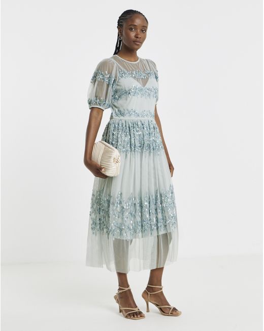 Maya Curve Blue Sequin Midi Dress