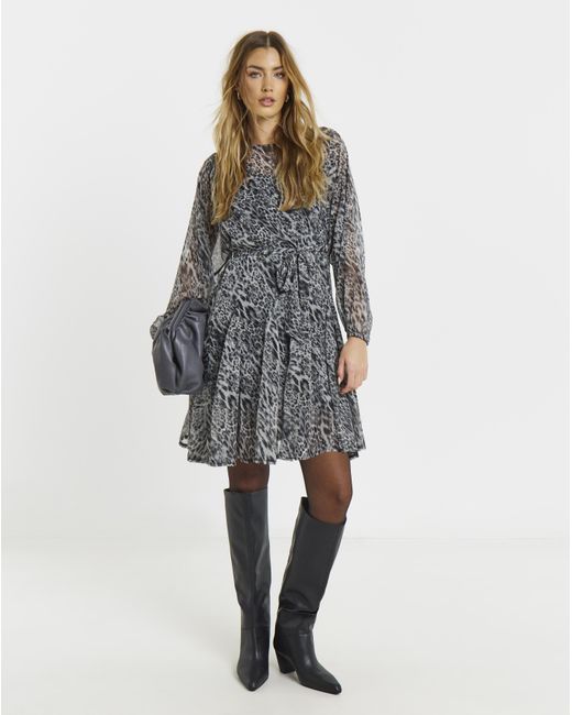 Simply Be Blue Skater Dress With Godet