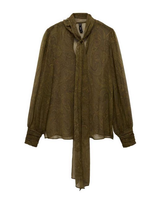 Mango Green Oak Bow Printed Blouse