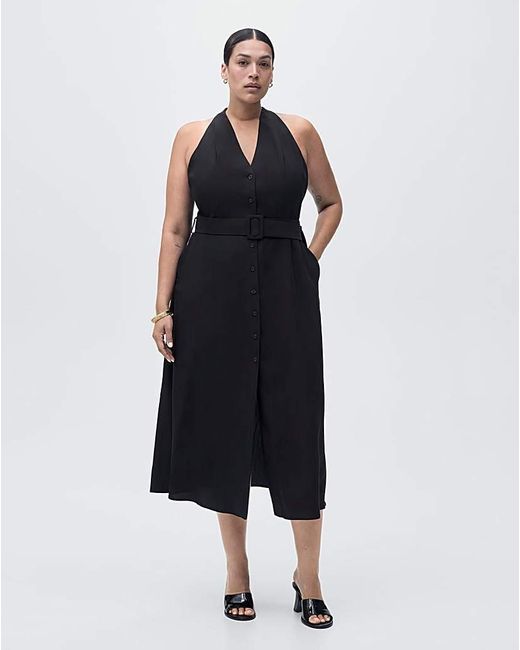 Mango Blue Collared Belted Midi Dress