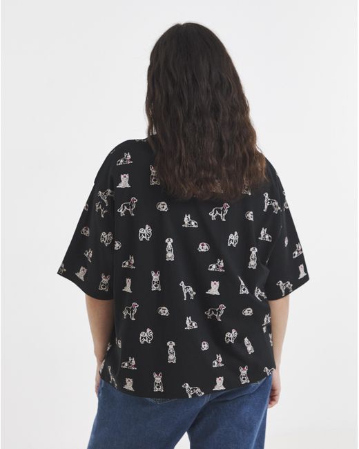 Simply Be Black Dog All Over Printed Tee