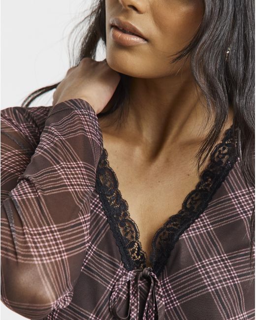 Simply Be Brown Mesh Lace Trim Skater Dress