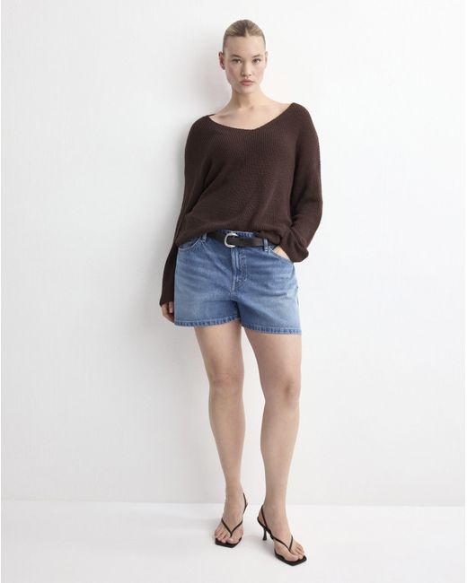 Mango Blue Straight Mid-Rise Denim Shorts