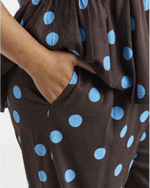 Simply Be Blue Chocolate Spot Linen Trouser