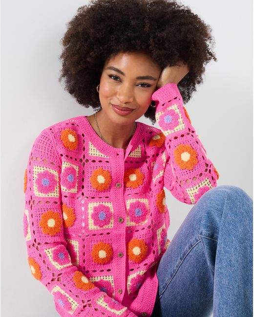 Joe Browns Red Fun And Floral Crochet Cardigan