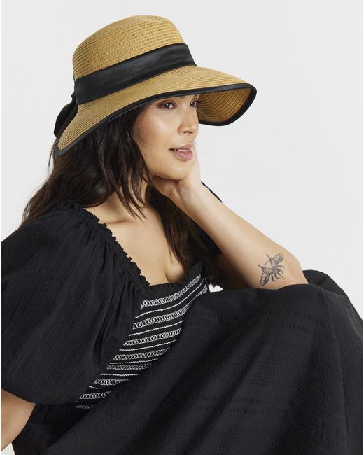JD Williams Black Wide Brim Satin Tie Bow Hat