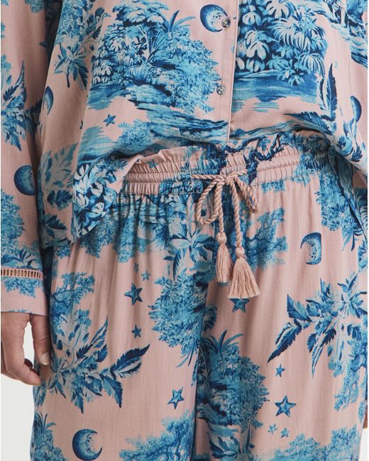 Figleaves Blue Printed Viscose Pyjama Set