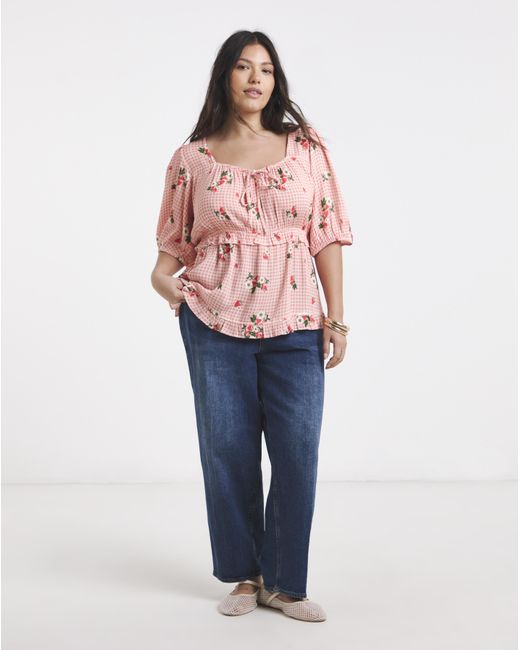 Simply Be Red Crinkle Milkmaid Blouse