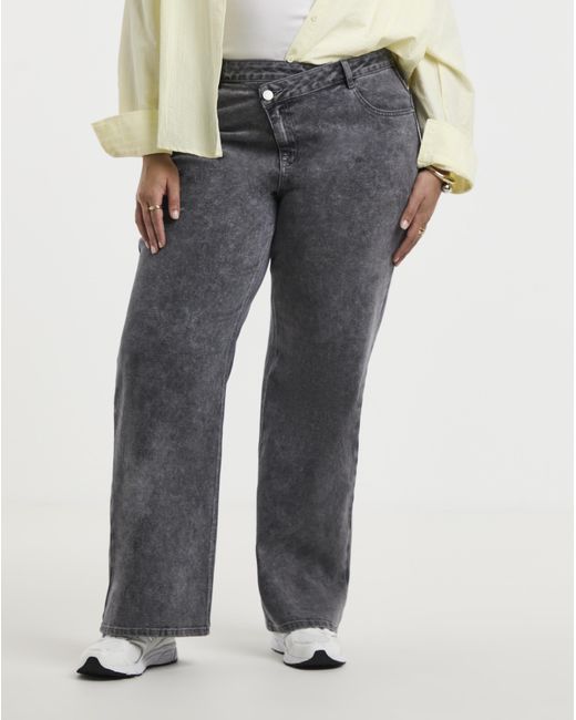 Simply Be Blue Crossover Straight Leg Jeans
