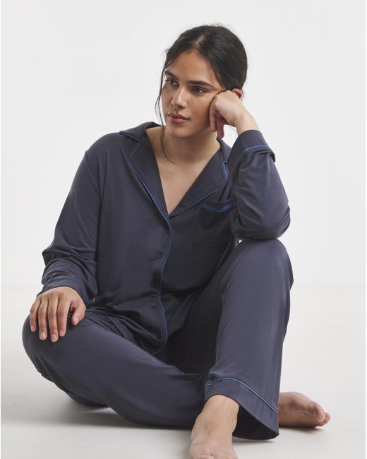 Pretty Secrets Blue Contrast Piping Revere Pyjama Set