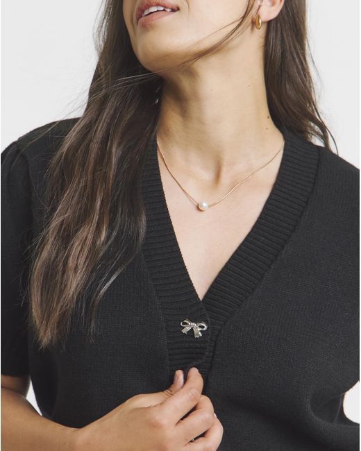Simply Be Black Bow Button Short Sleeve Cardigan