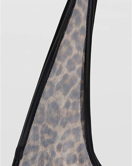 Mango Black Leopard Print Mesh Shoulder Bag