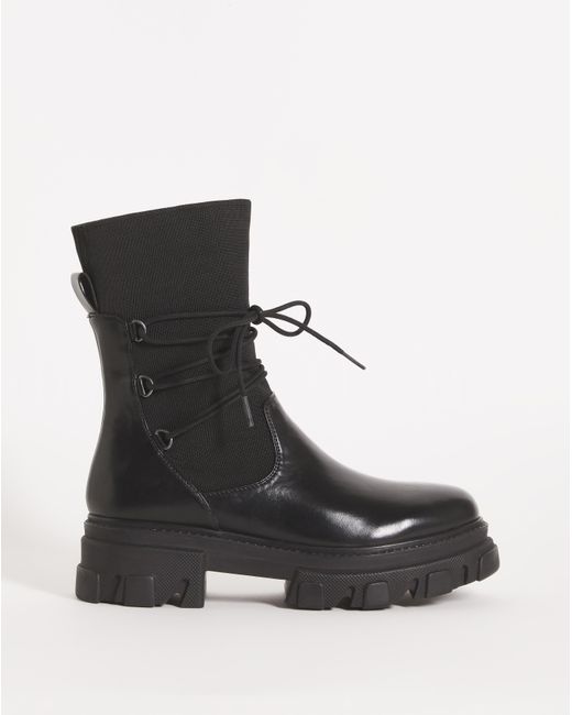 Simply Be Black Lace Wrap Chunky Boots Wide