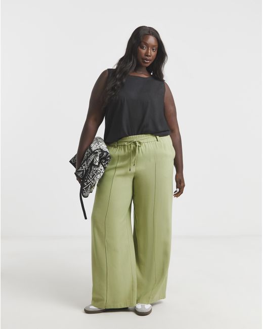 Simply Be Green Twill Wide Leg Trousers