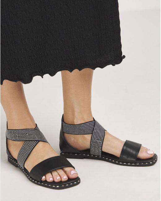 Simply Be Black Stretch Cross Upper Flat Sandal Ex Wide