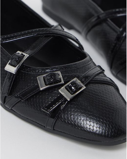 Simply Be Gray Multi Buckle Ballerinas Wide Fit