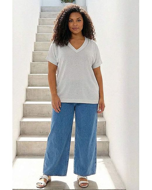 Roman Curve Blue Sparkly Knit Top