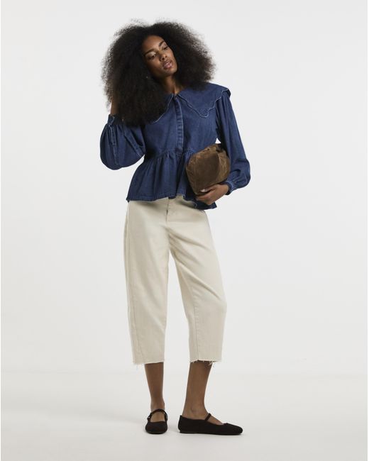 Simply Be Blue Scalloped Peplum Blouse