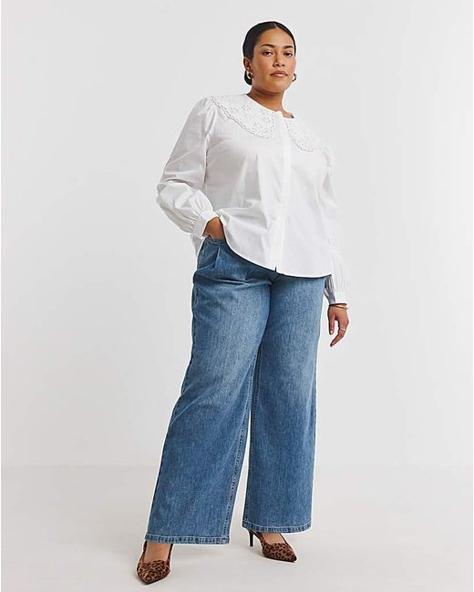Simply Be White Broderie Collared Blouse