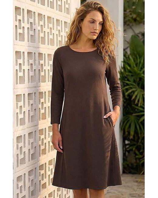 Roman Brown Roman A-Line Pocket Stretch Swing Dress