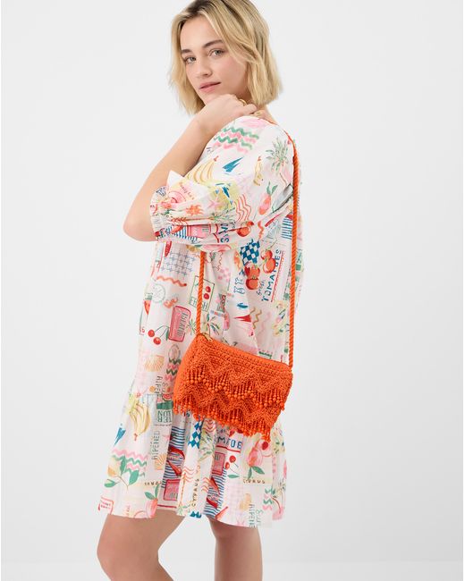 Accessorize Red Beaded Macrame Crossbody Bag