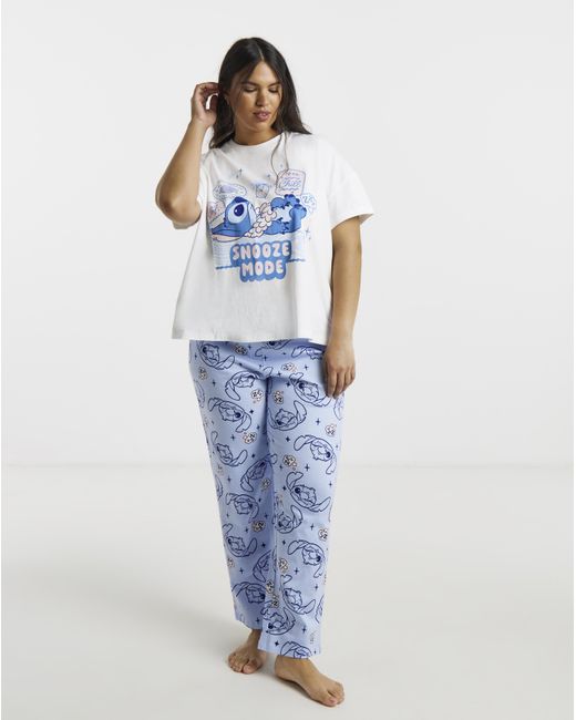 Disney Blue Stitch Snooze Mode Graphic Pyjama Set
