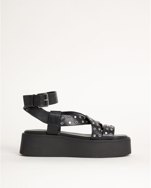 Simply Be Black Studded Cross Strap Flatform Sandal Wide