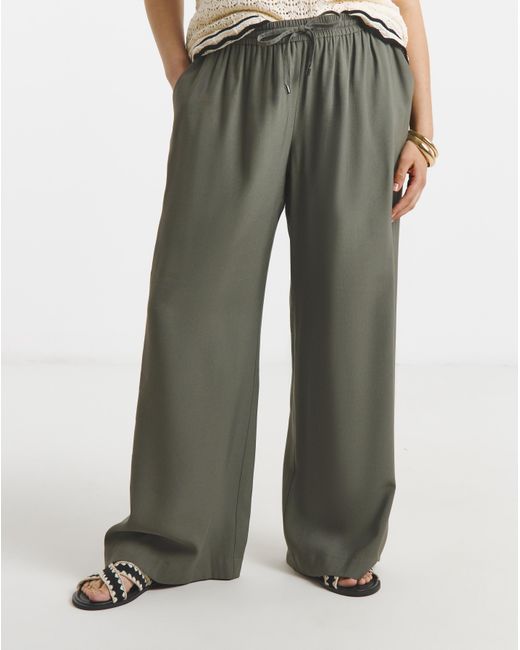 Simply Be Red Twill Drawstring Wide Leg Trousers