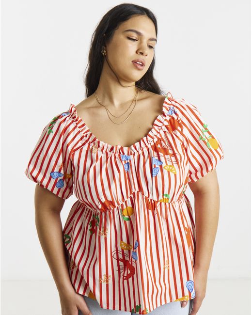 Simply Be Red Puff Sleeve Top
