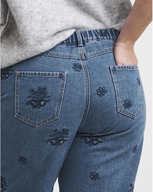 Simply Be Blue Embroidered Barrel Jeans