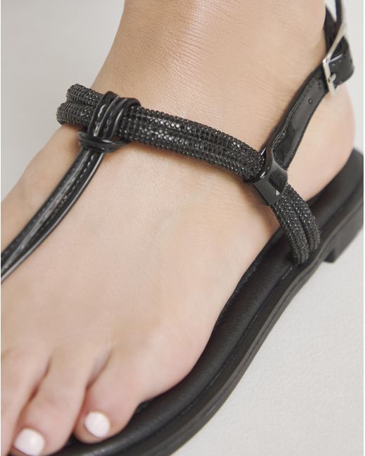 Simply Be Black Diamante Sparkly Sandal Exwide