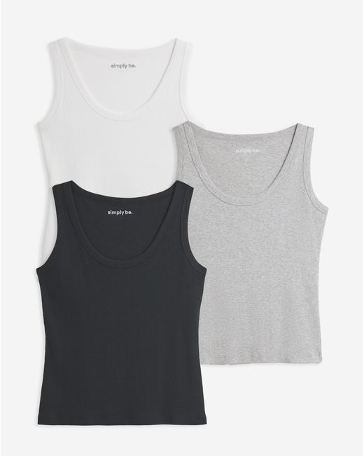 Simply Be White 3 Pack Pure Cotton Scoop Neck Tanks
